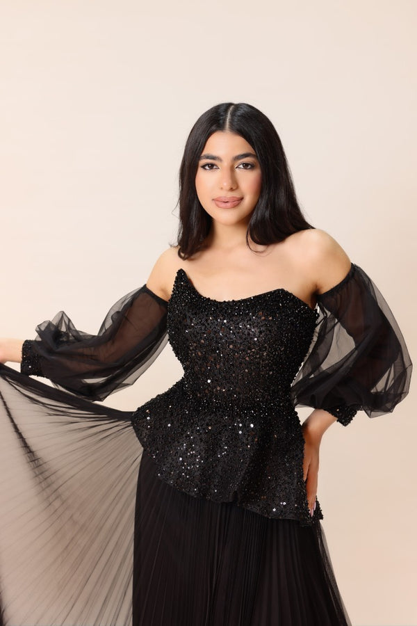 Sequin Peplum Tulle Gown – Modern Royalty Collection
