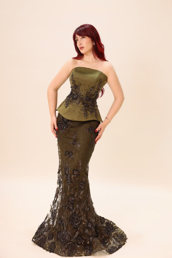 Strapless Embellished Lace Gown – Sculpted Elegance Collection