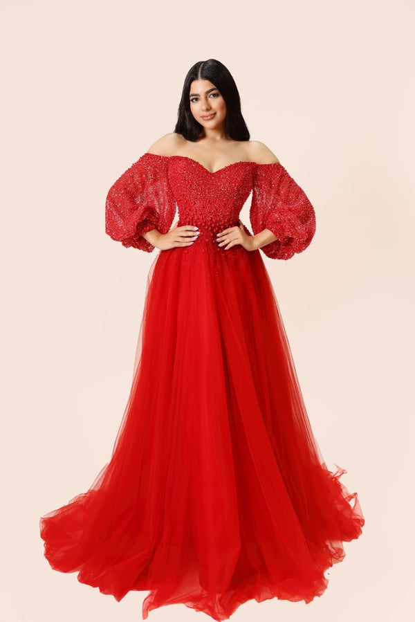Embellished Off-Shoulder Tulle Gown – Enchanté Luxe Collection