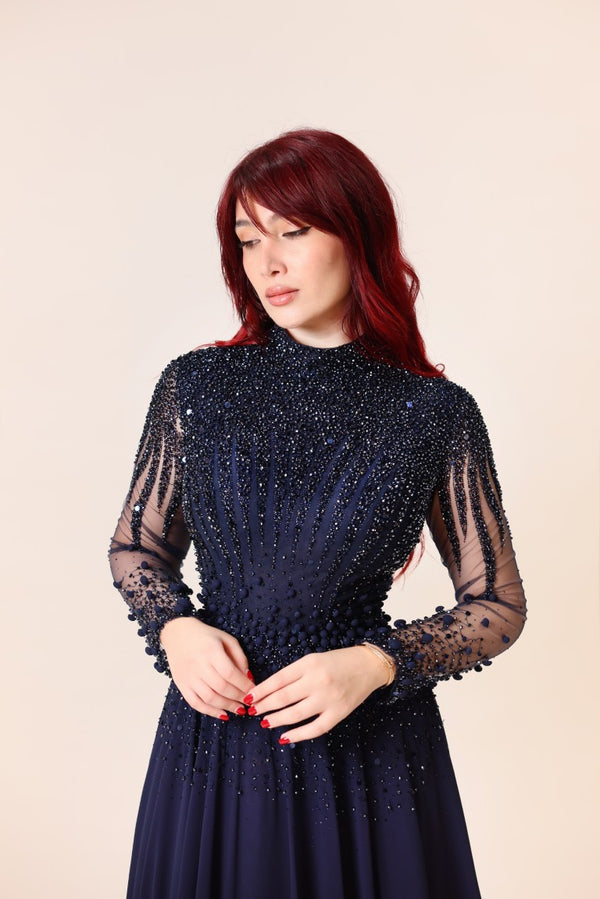 Crimson Beaded Chiffon Gown – Royal Opulence Collection