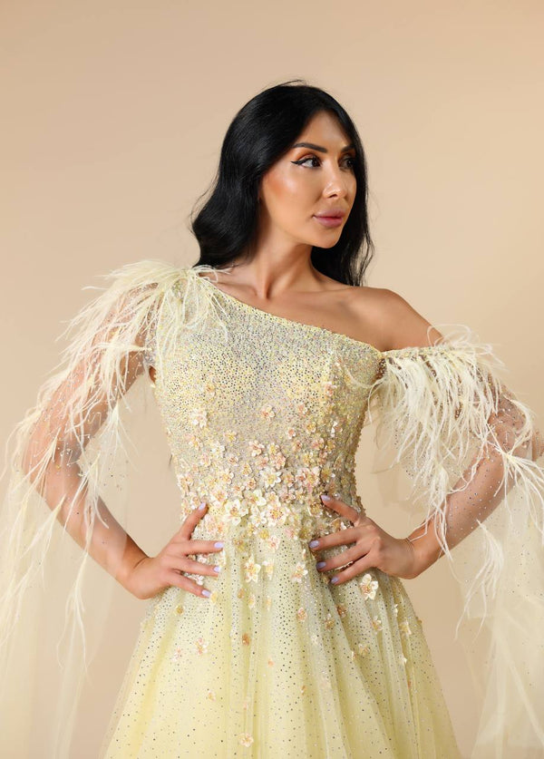 One-shoulder feather dress